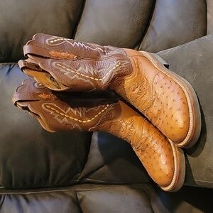 Lucchese full quill ostrich boots, women size 9, cognac color